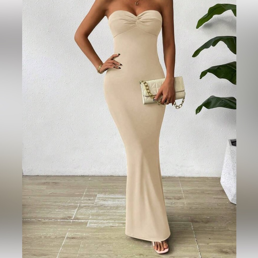SHEIN Tan Strapless Bodycon Dress